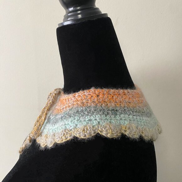 Handmade Crochet Blue Orange Multicolour Wool Blend Collar Neckwear Accessory - Picture 3 of 6